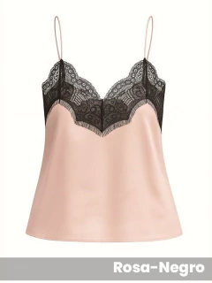 Musculosa lencera de satén elastizado con bretel elástico fino (77A008) - tienda online