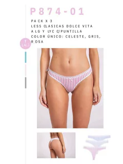 Pack X3 Colaless Clasicas Dolce Vita algodón Lyc con Puntilla (37P87401)