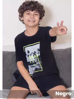 Pijama De Algodón 100 % Remera Con Estampa (1712001)