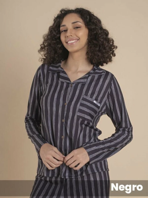 Pijama SICILIA casaca abotonada y pantalon modal (371273L) - Adorate