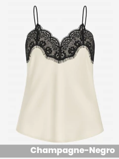 Musculosa lencera de satén elastizado con bretel elástico fino (77A008) - Adorate