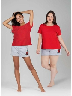 Pijama Manga Corta Rosas Con Short Melange (147360)