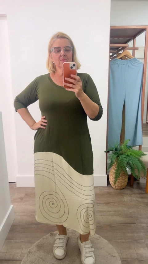 Vestido ondas malha viscolycra - verde militar - comprar online