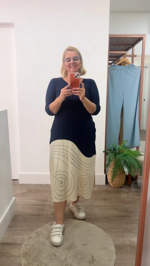 Vestido ondas malha viscolycra - azul marinho - comprar online