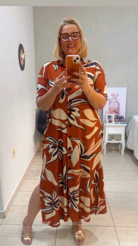 Chemise malha maquinetada floral laranja marinho - comprar online