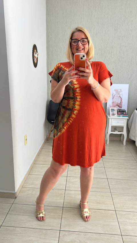 Vestido malha estonada tie dye laranja curto - comprar online