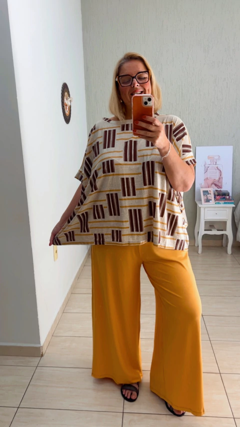 Conjunto malha premium detalhes mostarda - comprar online