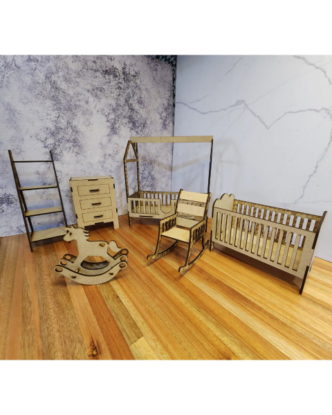 Muebles De Muñecas Grandes En Mdf De 3mm - Set Completo