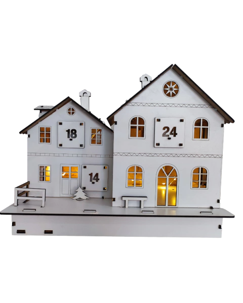 Calendario Adviento Navideño Casa Con Luz En Mdf De 3 Mm
