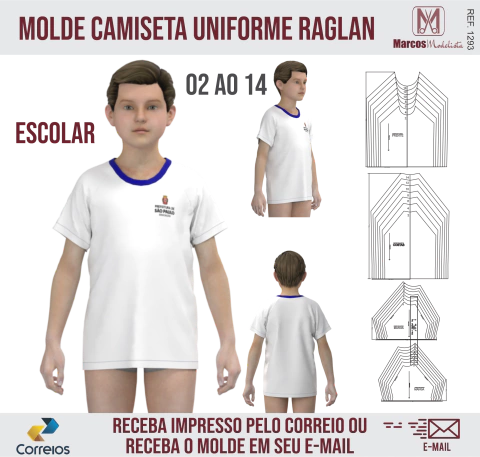 Molde Camiseta Infantil Raglan Uniforme Escolar 1293