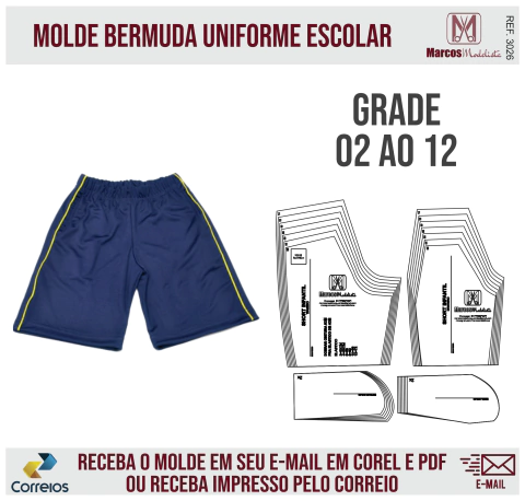 Molde Calção Infantil Uniforme Escolar 3026