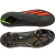 chuteira adidas X Speedportal+ FG ShadowPortal. A chuteira é totalmente preta com detalhes em vermelho solar nas três listras laterais. O design é sem cadarço e possui uma tira PRIMEKNIT na entrada.
