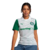 Camisa Palmeiras II 2025 Feminina, cor branca com mangas verdes, gola polo branca, estampa jacquard exclusiva, escudo oficial do Palmeiras no lado esquerdo do peito, logo PUMA em verde no lado direito e em branco nas mangas, além do patrocínio Sportingbet