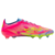 Imagem da chuteira Adidas F50 Elite FG do Mystic Victory Pack, nas cores rosa, verde e azul. Com a tecnologia Sprintframe 360 soleplate e Fibertouch upper, oferece aceleração e controle excepcionais. A texturização Sprintweb 3D proporciona maior precisão 