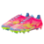 Imagem da chuteira Adidas F50 Elite FG do Mystic Victory Pack, nas cores rosa, verde e azul. Com a tecnologia Sprintframe 360 soleplate e Fibertouch upper, oferece aceleração e controle excepcionais. A texturização Sprintweb 3D proporciona maior precisão 