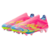 Imagem da chuteira Adidas F50 Elite FG Plus Mystic Victory nas cores rosa, verde e azul, com a tecnologia Sprintframe 360+, Lightstrike Pro e Fibertouch upper. Modelo sem cadarços, com colinho Primeknit integrado, ideal para quem busca alta performance e 