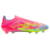 Imagem da chuteira Adidas F50 Elite Laceless FG do Mystic Victory Pack, nas cores rosa, verde e azul. Com a nova Sprintframe 360 soleplate, oferece aceleração rápida e cortes decisivos. O upper Fibertouch e a texturização Sprintweb 3D garantem precisão e 