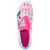Chuteira de futebol Adidas Predator 24 em cor branca com detalhes em rosa e azul. Apresenta tecnologia Hybridskin 2.0 para melhor toque na bola, Strikeskin fins para precisão nos chutes e sola Controlframe 2.0 para estabilidade. Possui língua dobrável aco
