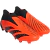 Chuteira Adidas Predator Accuracy+ FG Heatspawn Laranja e Preta com design moderno e detalhes em preto. A tecnologia Demonskin na parte superior garante controle de bola superior, enquanto a zona de chute Demonscale oferece potência e precisão inigualávei