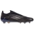 Chuteira de futebol Adidas F50 Elite FG Laceless Darkspark na cor preta com detalhes dourados e cinza. O cabedal é feito de material sintético leve e oferece suporte e amortecimento.