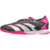 A imagem mostra uma chuteira futsal adidas Predator Accuracy.1 IC Own Your Football Pack. A chuteira é predominantemente preta, com detalhes em rosa Team Shock Pink no logo da adidas, no colarinho e na sola.  O modelo possui cadarço centralizado e cano mé