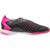 A imagem mostra uma chuteira futsal adidas Predator Accuracy.1 IC Own Your Football Pack. A chuteira é predominantemente preta, com detalhes em rosa Team Shock Pink no logo da adidas, no colarinho e na sola.  O modelo possui cadarço centralizado e cano mé