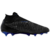Chuteira Nike Phantom GX DF FG Shadow Pack nas cores preta, azul e cinza, com tecnologia Nike Gripknit para toque superior na bola, colar Dynamic Fit para ajuste confortável no tornozelo, e sistema Ghost Lace para uma conexão limpa com a bola.