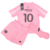 Kit Infantil Inter Miami I 2025, composto por camisa rosa com listras verticais em diferentes tons, detalhes em preto nas mangas e gola, escudo oficial do clube no peito esquerdo, logo da Adidas em preto no lado direito, patrocinador Royal Caribbean abaix