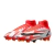 Chuteira Nike Mercurial Superfly 8 Elite FG CR7 Spark Positivity em vermelho, preto e branco. A chuteira apresenta um design Flyknit envolvente para um ajuste semelhante a uma meia, material NikeSkin ultrafino para toque preciso em todas as condições, pla