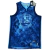 Regata  do Golden State Warriors com o nome e número 30 do Stephen Curry nas costas. A regata possui um design único e vibrante em tons de azul, roxo e preto, inspirado no uniforme usado pelo Curry na temporada 2022/23 da NBA.