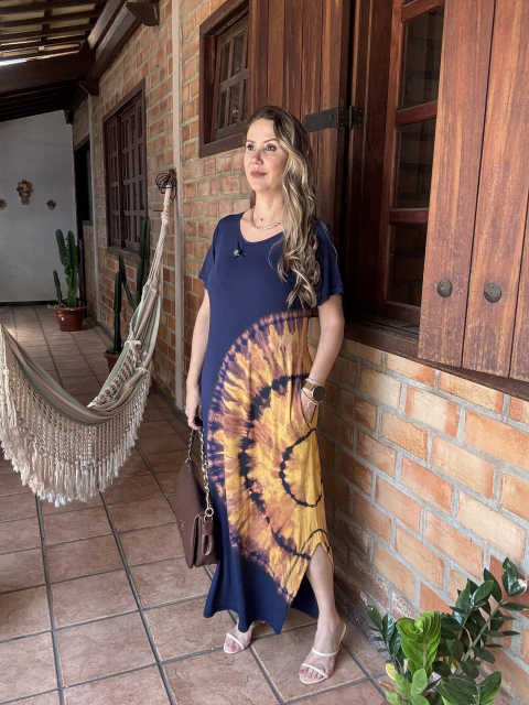 Vestido Tie day azul/mandala dourada - comprar online