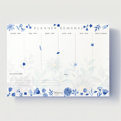 Bloco Planner Semanal Floral Azul 50 folhas tamanho A4 - Fábrica de Pôster