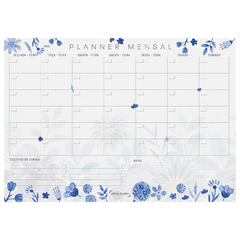 Bloco Planner Mensal Floral Azul 50 folhas tamanho A4