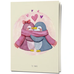 Cartão de Dia dos Namorados - 1 unidade com envelope - tamanho 10x15cm - Casal Pinguim