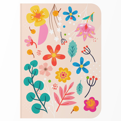 Caderno "Floral flat" Capa Flexível com Toque Aveludado, 80 Páginas, 20x14cm