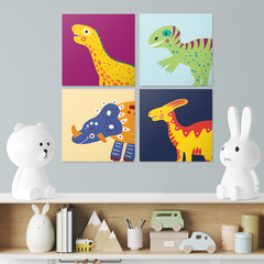 Quadro Decorativo - Infantil - Dinossauro escandinavo 4 quadros - Fábrica de Pôster