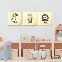 Quadro Decorativo - Infantil - Pinguim pequeno 3 quadros - Fábrica de Pôster