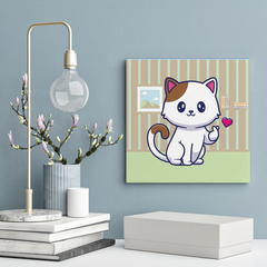 Quadro Decorativo Pet infantil - Gatinho coração - 20x20cm - Fábrica de Pôster