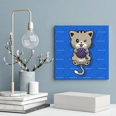 Quadro Decorativo Pet infantil Gatinho Bola de lã - 20x20cm - Fábrica de Pôster