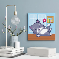 Quadro Decorativo Pet infantil - Gatinho deitado - 20x20cm - Fábrica de Pôster