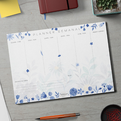 Bloco Planner Semanal Floral Azul 50 folhas tamanho A4 - comprar online