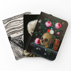 Cadernos Kit Caveiras na Arte com 3 unidades - Capa Flexível com Toque Aveludado, 80 Páginas cada, 20x14cm