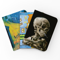 Cadernos Kit Arte Van Gogh com 3 unidades - Capa Flexível com Toque Aveludado, 80 Páginas cada, 20x14cm