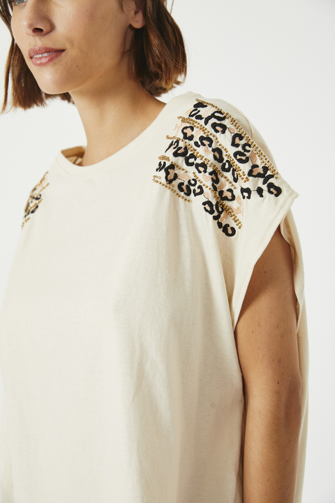 Remera Print Beige