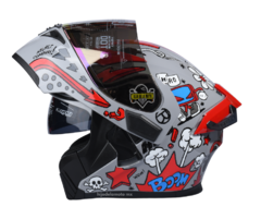 Casco Abatible Hro 3400 Dv Evo Doodle Gris / Rojo Brillante - comprar en línea