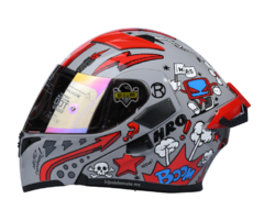 Casco Abatible Hro 3400 Dv Evo Doodle Gris / Rojo Brillante