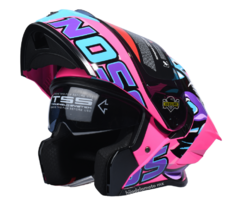 Casco Abatible Noss Ns-x90 Wasp Rosa / Azul Brillante - HIJO DE LA MOTO