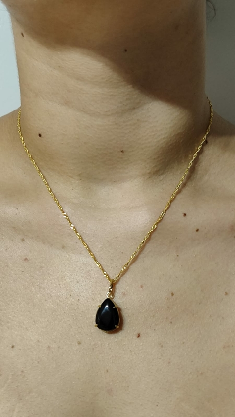 COLAR COM PINGENTE GOTA OBSIDIANA - PROTEÇÃO