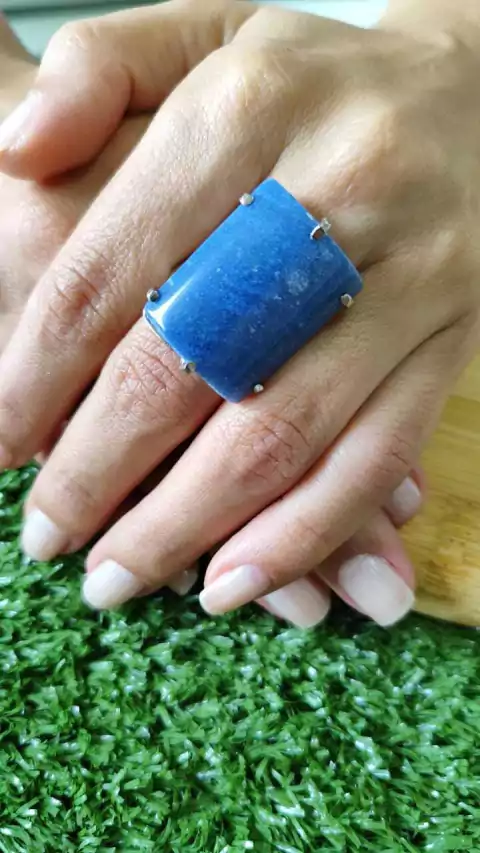 ANEL BANHO PRATA QUARTZO AZUL - CURA EMOCIONAL