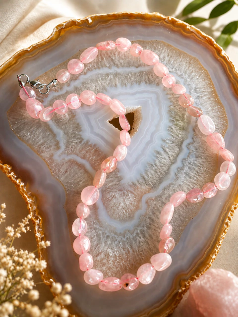 CHOCKER QUARTZO ROSA PEDRA ROLADA P - AMOR E HARMONIA